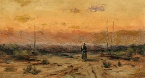 Frau am Meer bei Sonnenaufgang von Jakub Schikaneder