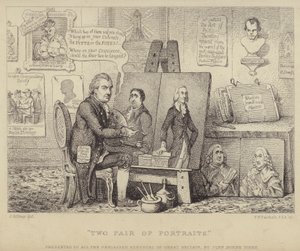 Zwei Paar Porträts: Anti-Whig-Karikatur, die John Henry Tooke mit Porträts von Charles James Fox, der das Laster personifiziert, und William Pitt dem Jüngeren, der die Tugend darstellt, zeigt