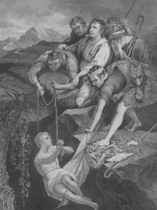Joseph in die Grube geworfen, Genesis 37, Vers 3-25 (Stich)