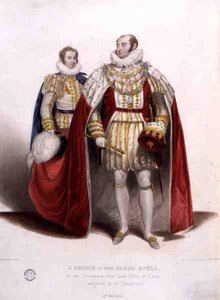 Ein Prinz des Königshauses im Krönungsgewand und Roben des Staates, begleitet von seinem Zugträger von James (after) Stephanoff