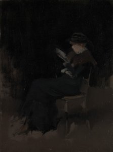 Arrangement in Schwarz: Mädchen beim Lesen, ca. 1880-90