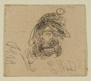 Bärtiger Mann in Soldatenmütze aus Skizzen auf der Küstenvermessungsplatte, 1854-55 von James Abbott McNeill Whistler
