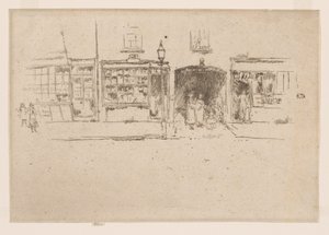 Der Friseursalon, Chelsea, ca. 1886-88 (Radierung; Tinte auf Papier) von James Abbott McNeill Whistler