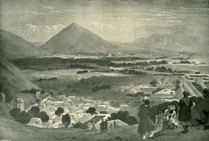 Die Bala Hissar und die Stadt Kabul vom oberen Teil der Zitadelle, um 1842