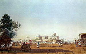 Lall Bazaar und die portugiesische Kapelle, Kalkutta, graviert von Robert Havell, veröffentlicht 1824 von James Baillie Fraser