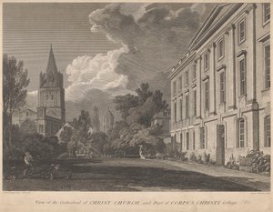 Ansicht der Kathedrale von Christ Church und Teil des Corpus Christi College von James Basire