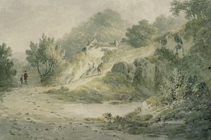 Ansicht in der Nähe von Halifax. Ein Weg mit Hütte an einem Hang