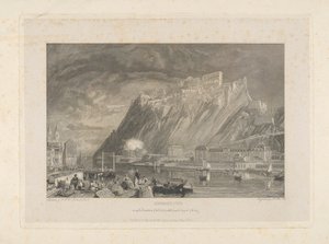 Ehenbreitstein, während des Abrisses der Festung im Jahr 1817 vom Kai in Koblenz von James C. Allen