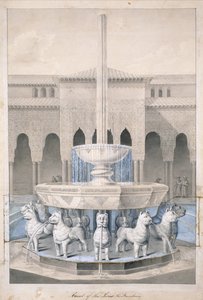 Brunnen im Löwenhof, Alhambra, aus The Arabian Antiquities of Spain, veröffentlicht 1815 (handkolorierte Gravur)
