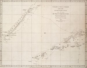 Karte der Entdeckungen im Südpazifik in Seiner Majestät Schiff 