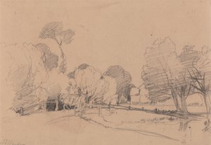 Weiden an einem Bach, Pferd und Wagen überqueren die Brücke von James Duffield Harding