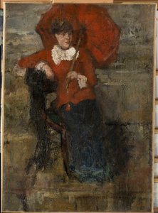 Dame mit rotem Sonnenschirm von James Ensor