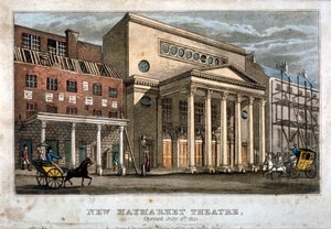Ansicht des Haymarket Theaters, Westminster, London, 1821