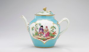 Worcester Teekanne und Deckel, ca. 1770