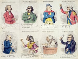 8 Vignetten, die Beredsamkeit darstellen, veröffentlicht von Hannah Humphrey, 1795