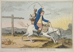 Eine Sonne, die im Nebel untergeht, mit dem alten Hannover Hack verteidigend, veröffentlicht von J. Williams im Jahr 1783
