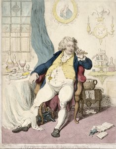 Ein Genussmensch unter den Schrecken der Verdauung, veröffentlicht von Hannah Humphrey, 1792
