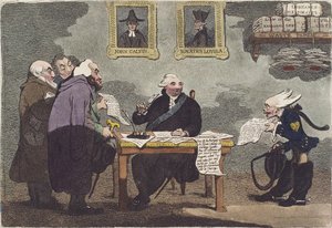 Ein edler Herr, bei einem bevorstehenden Frieden zu beschäftigt, um sich um die Ausgabe von einer Million öffentlicher Gelder zu kümmern von James Gillray (beschnitten)
