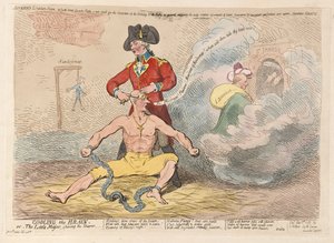 Kühlung des Gehirns oder der kleine Major rasiert den Rasierer, veröffentlicht 1789 von James Gillray