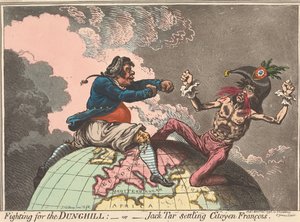 Kampf um den Misthaufen, - oder - Jack Tar Settling Citoyen Francois (aus: Karikatur, Bd. 1) von James Gillray