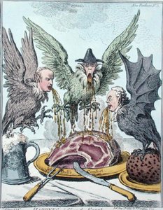 Harpyien zerstören das Fest, veröffentlicht von Hannah Humphrey im Jahr 1799 von James Gillray