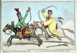 Mamlouk und Republikanischer Husar, oder das Gesamtergebnis von Bonapartes Angriff auf die Nachhut von Ibrahim Bey, veröffentlicht von Hannah Humphrey 1799