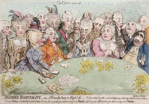 Moderne Gastfreundschaft oder eine freundliche Party im hohen Leben, veröffentlicht von Hannah Humphrey 1792