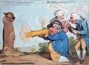 Patrioten amüsieren sich, oder Schweden üben an einem Pfosten von James Gillray