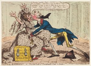 Politische Vergewaltigung oder die alte Dame von Threadneedle Street in Gefahr!, 1797 von James Gillray