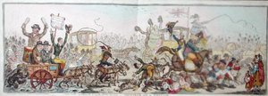Auf dem Weg zur Wahl: eine Szene auf der Straße nach Brentford, veröffentlicht von Hannah Humphrey im Jahr 1806 von James Gillray