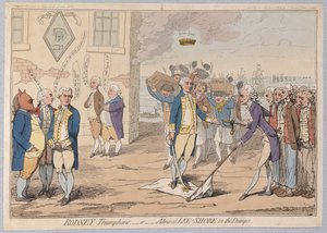 Rodney triumphierend oder Admiral LeeShore in den Dämpfen, veröffentlicht 1782 von James Gillray