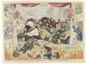 Karikatur über die Panik unter den Patrioten nach der Wiederherstellung von Statthalter Wilhelm V., 1787 von James Gillray