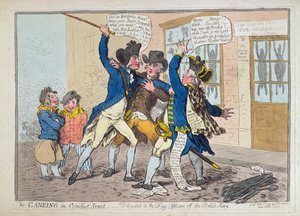 Die Prügelstrafe in der Conduit Street, veröffentlicht von Hannah Humphrey im Jahr 1796 (handkolorierte Radierung) von James Gillray