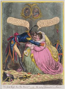 Der erste Kuss seit zehn Jahren! oder Das Treffen von Britannia und Bürger Francois, veröffentlicht von Hannah Humphrey im Jahr 1803