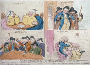 Übersehene Laster in der neuen Proklamation, veröffentlicht von Hannah Humphrey, 1792 von James Gillray