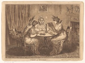 Frau liest einen Gruselroman vor von James Gillray