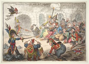 Westminster-Konskripten unter dem Ausbildungsakt, 1806 (handkolorierte Gravur) von James Gillray