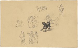 Bellen Hund und Studien für Militärausbildung, um 1841 von James Goodwin Clonney