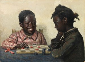 Ohne Titel Zwei Kinder spielen Dame von James Henry Moser