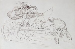 Paar in einem von einem Pferd gezogenen Streitwagen