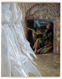 Maria Magdalena befragt die Engel im Grab, Illustration für Das Leben Christi