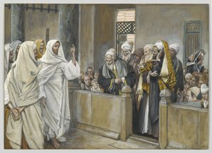 Die Hohepriester fragen Jesus, mit welchem Recht er so handelt, Illustration aus Das Leben unseres Herrn Jesus Christus, 1886-94