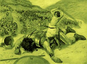 David schlägt Goliath den Kopf ab