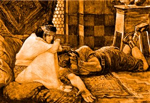 Simson verrät Delila sein Geheimnis von James Jacques Joseph after Tissot