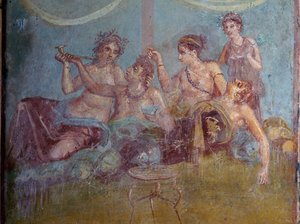Fresko der römischen Oberschicht, die das Leben in Luxus genießt, entdeckt in Pompeji. Pompeji, Italien. von James L Stanfield