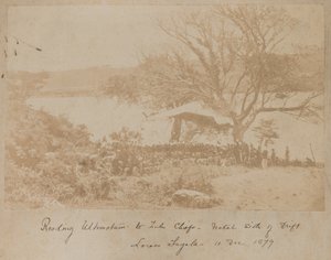 Die Verlesung eines Ultimatums an Zulu-Häuptlinge auf der Natal-Seite des Drift Lower Tugela, 11. Dezember 1878 von James Lloyd