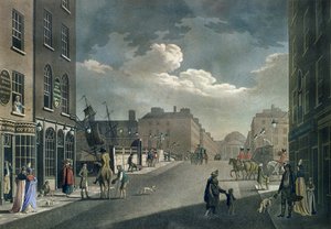 Blick von der Capel Street über die Essex Bridge, Dublin, aus "A set of twenty views of Dublin", 1797 von James Malton