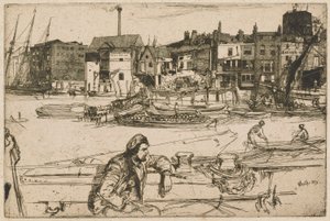 Black Lion Wharf, aus dem Thames Set (Eine Serie von sechzehn Radierungen von Szenen an der Themse und anderen Motiven) von James Abbott McNeill Whistler