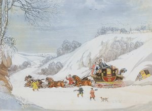 Ein Postbote im tiefen Schnee, graviert von George Hunt