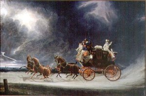Die Norwich Postkutsche in einem Gewitter auf Newmarket Heath